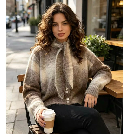 Pull col attaché  choco H625