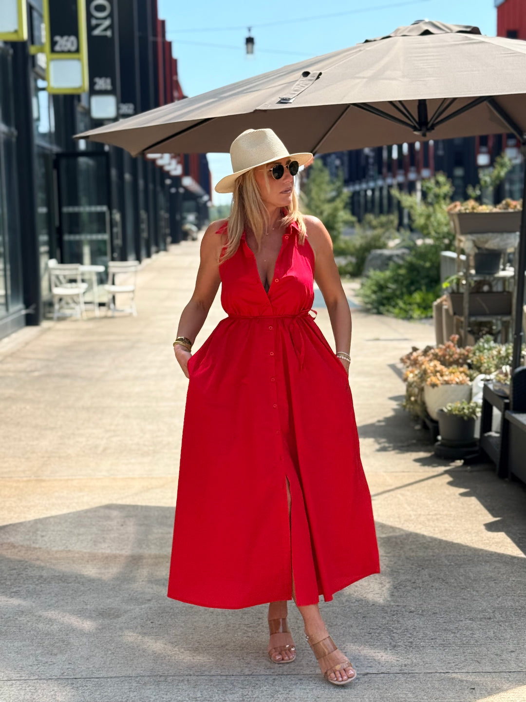 Robe longue ROUGE avec poche 4601