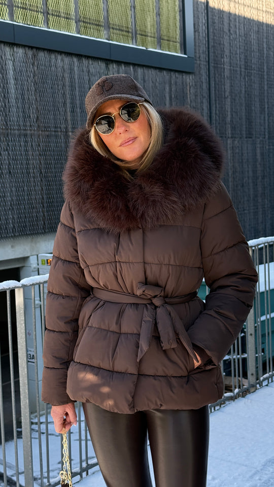 doudoune choco grand col fourrure w5006