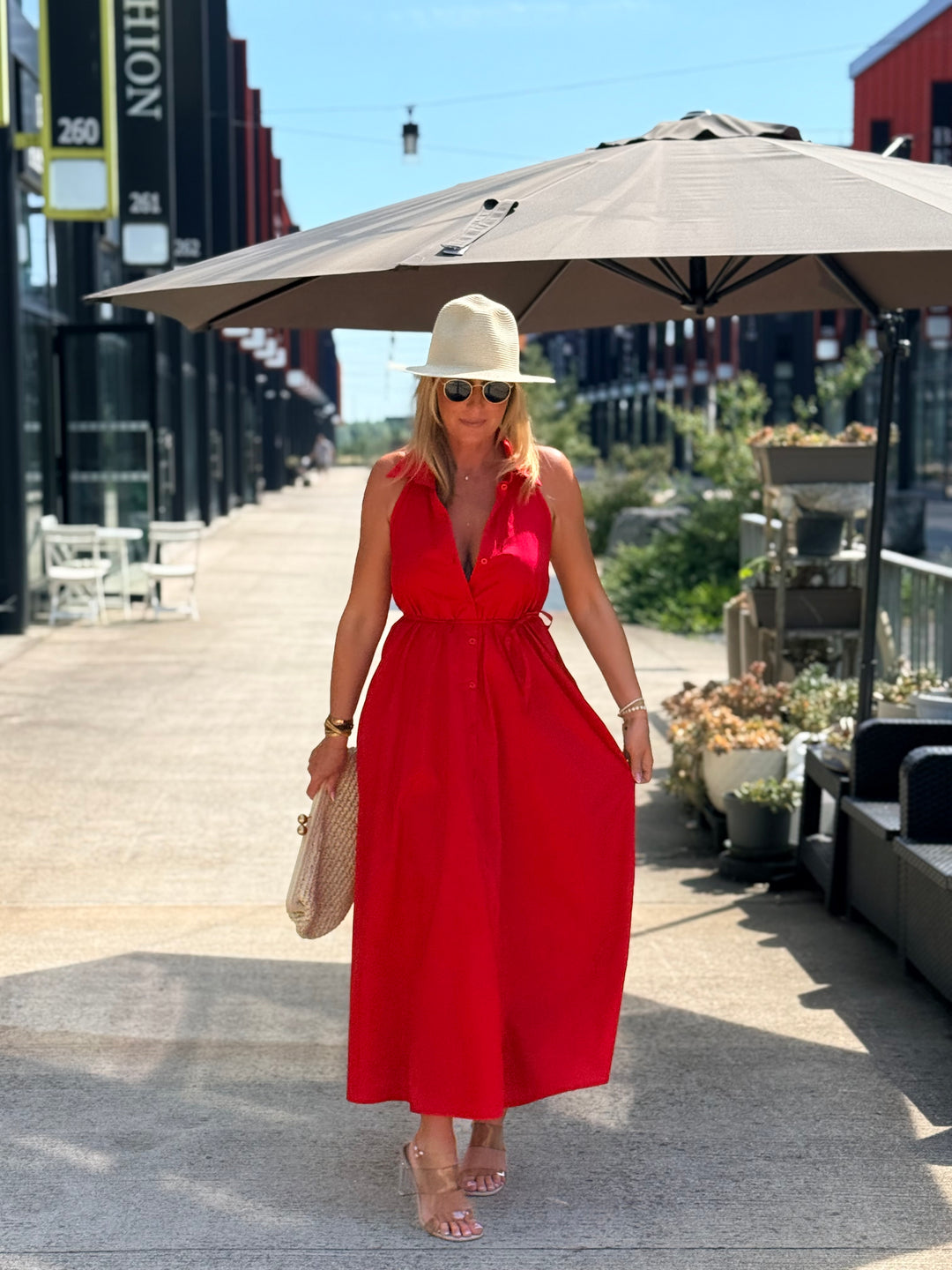 Robe longue ROUGE avec poche 4601