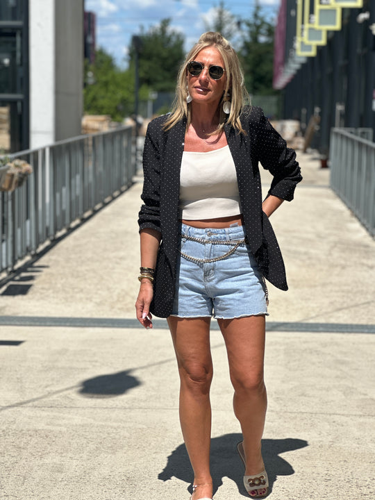 Blazer manches froncées strass