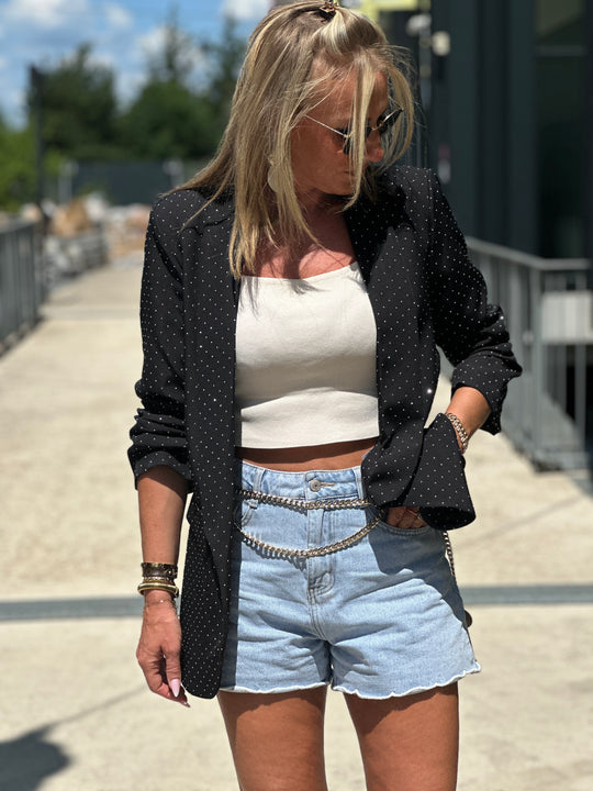 Blazer manches froncées strass