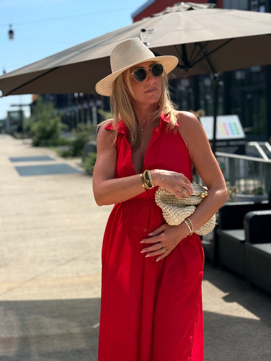 Robe longue ROUGE avec poche 4601