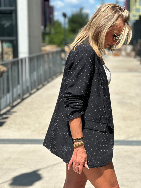 Blazer manches froncées strass