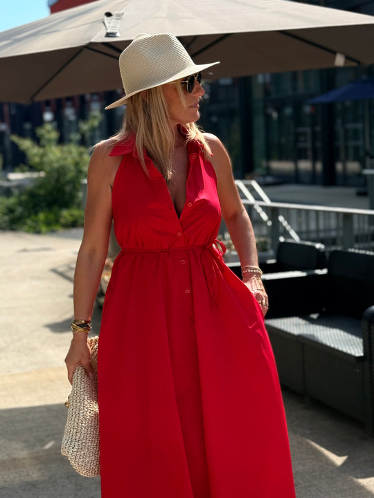Robe longue ROUGE avec poche 4601