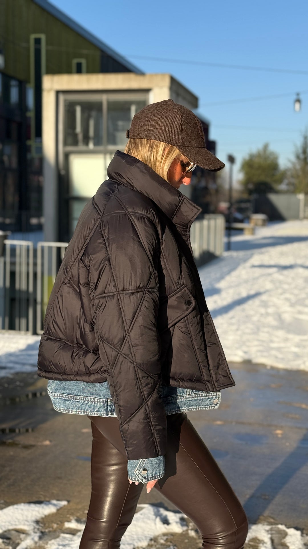 Doudoune court noir bi-matiere jean