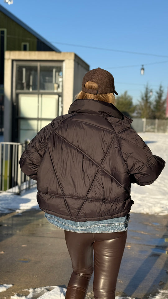 Doudoune court noir bi-matiere jean