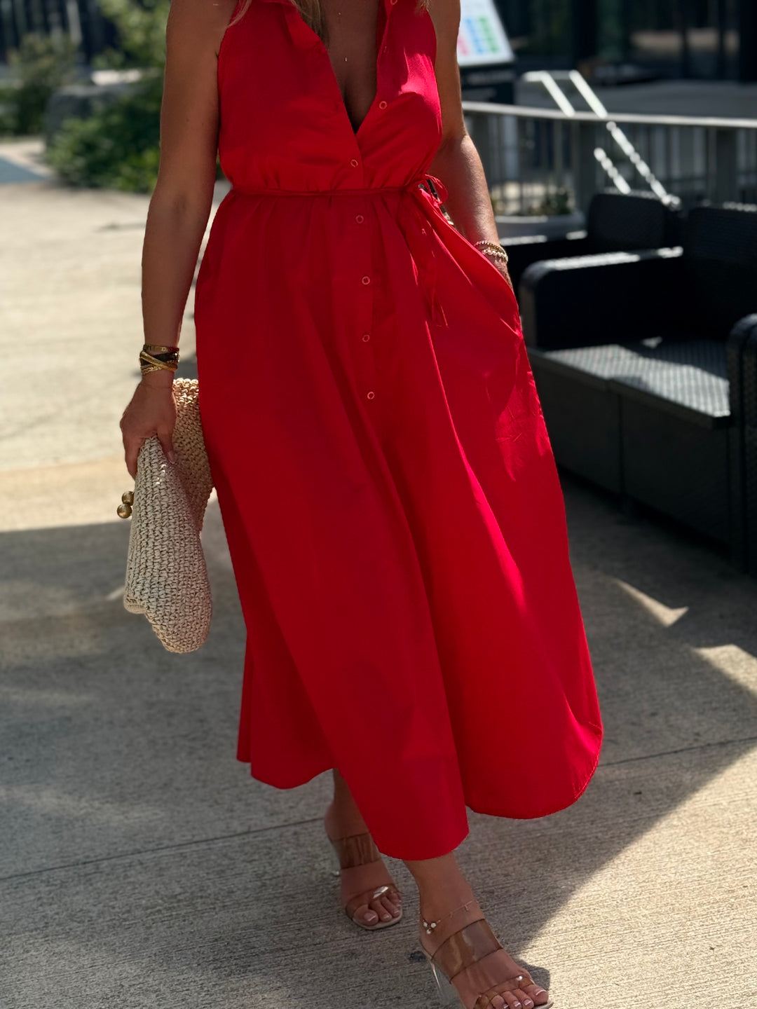 Robe longue ROUGE avec poche 4601