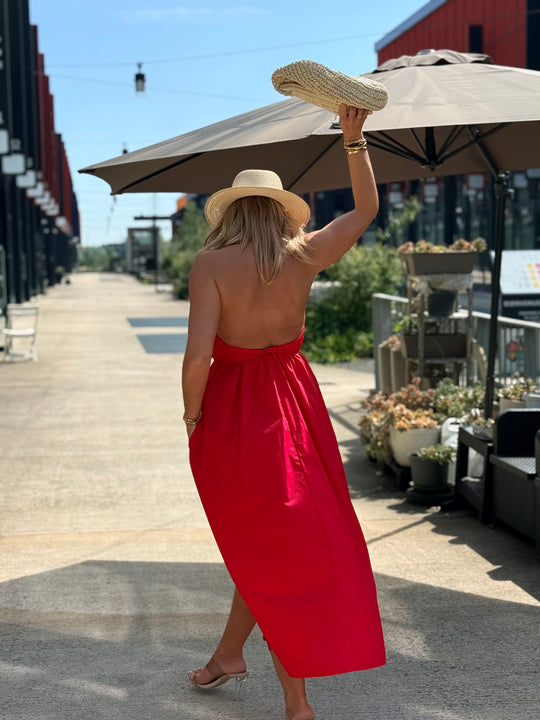 Robe longue ROUGE avec poche 4601