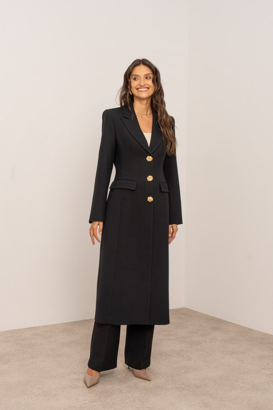 Manteau long boutons Or noir 2515