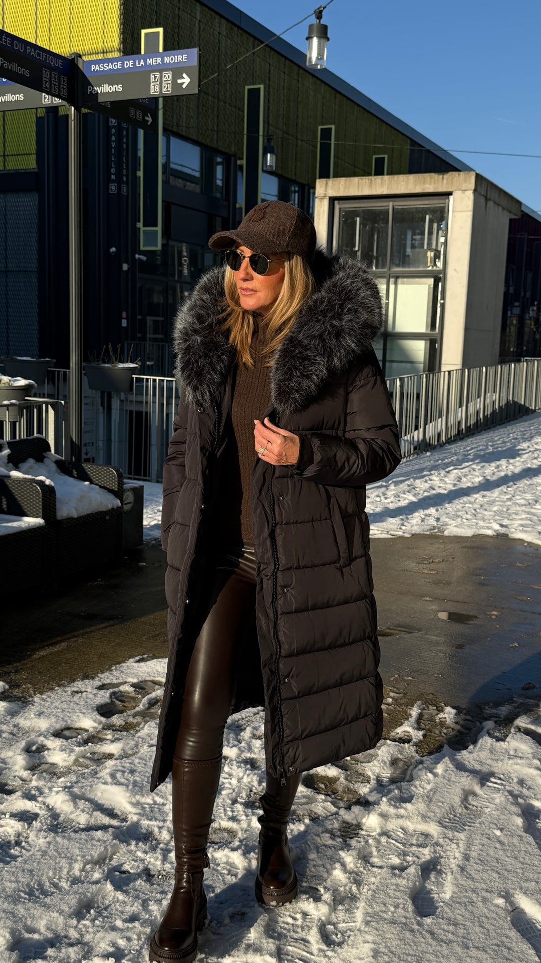 doudoune long grand col fourrure 5005 Noir