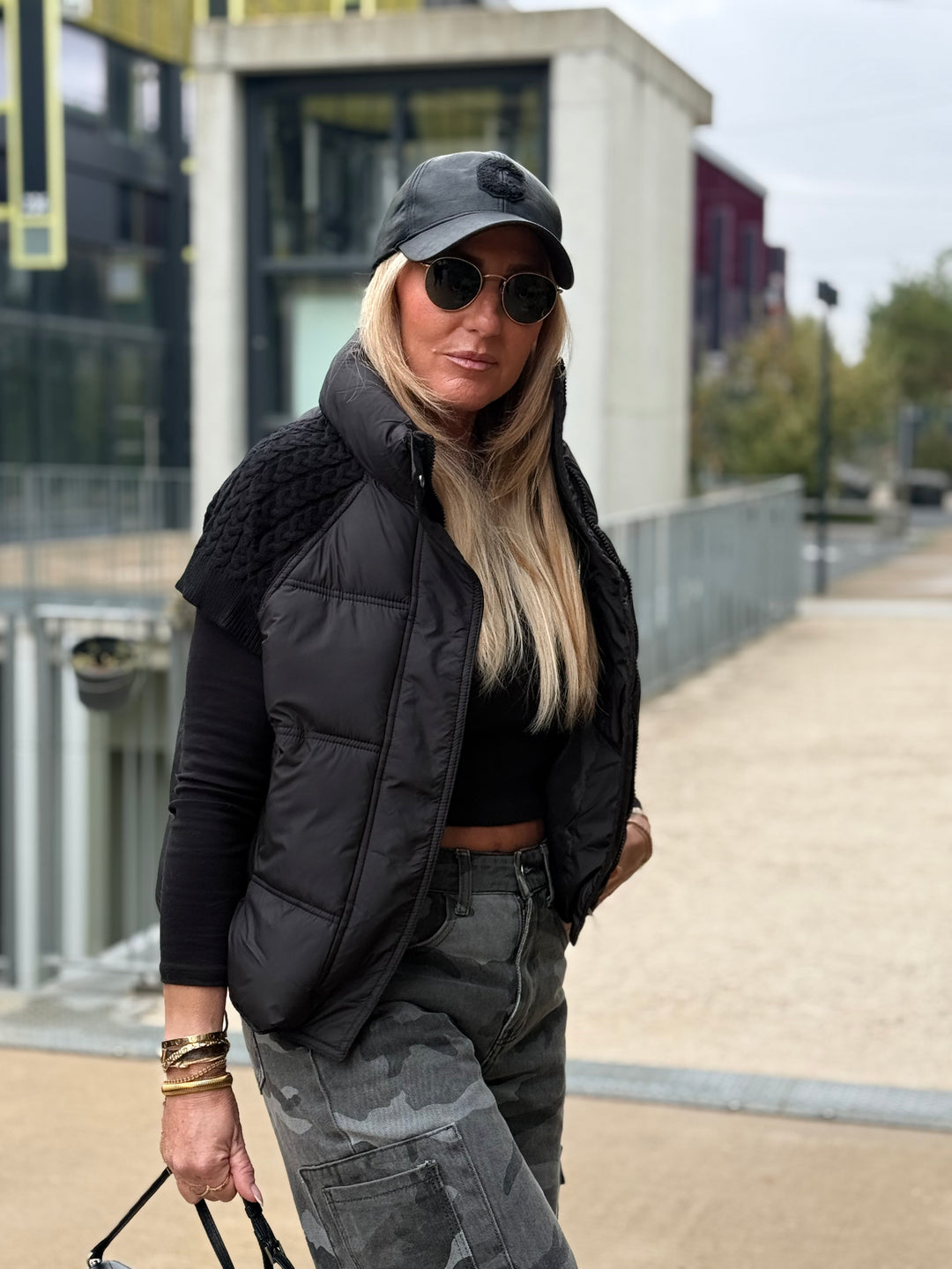 Doudoune manches courts tricoté 10332 Noir