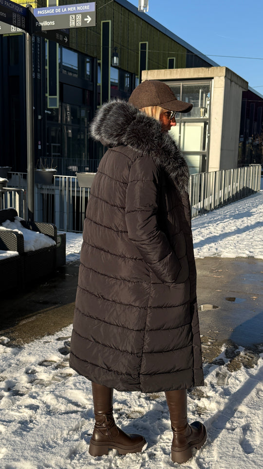 doudoune long grand col fourrure 5005 Noir