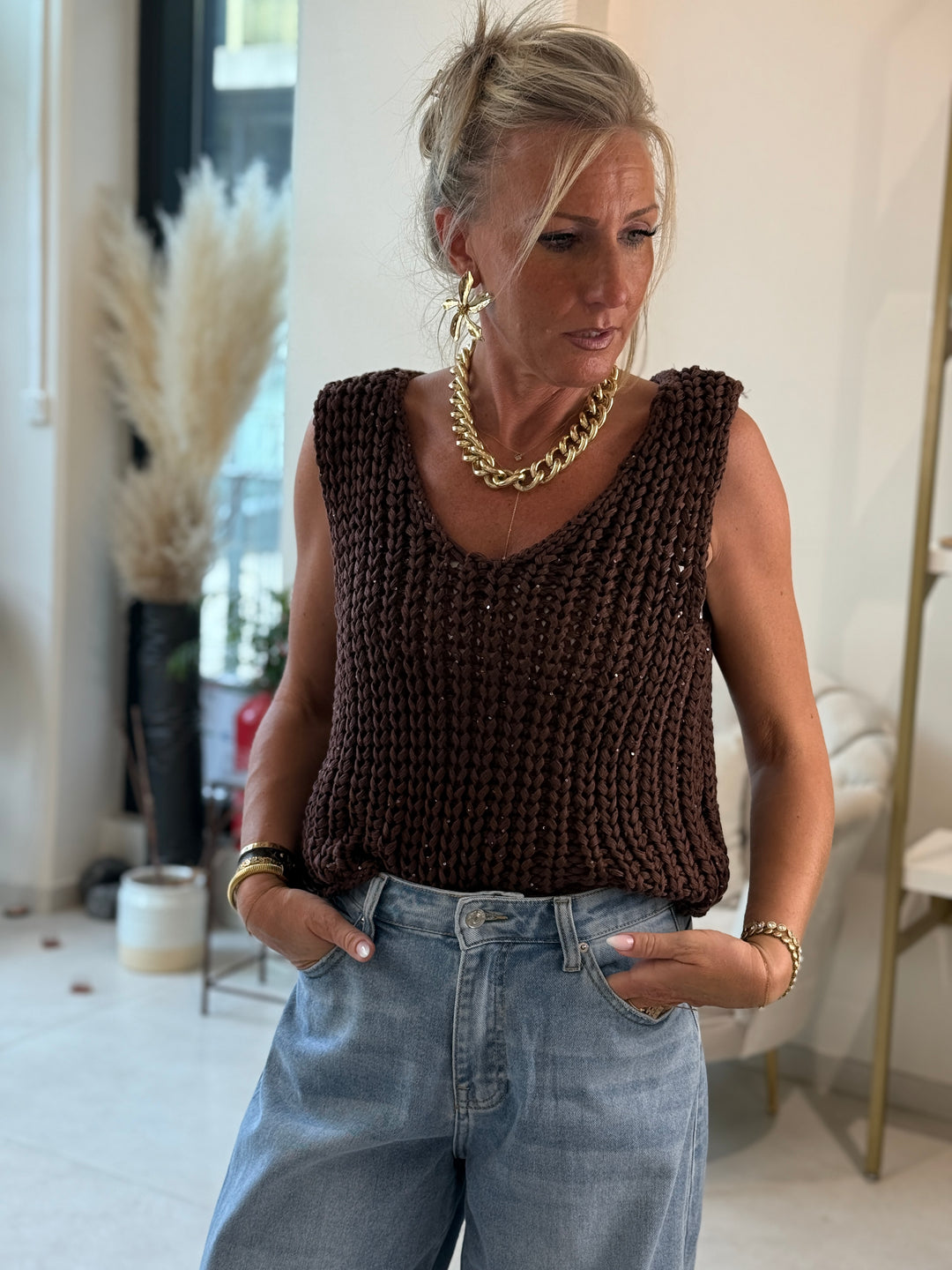 Pull sans manches strass 6024