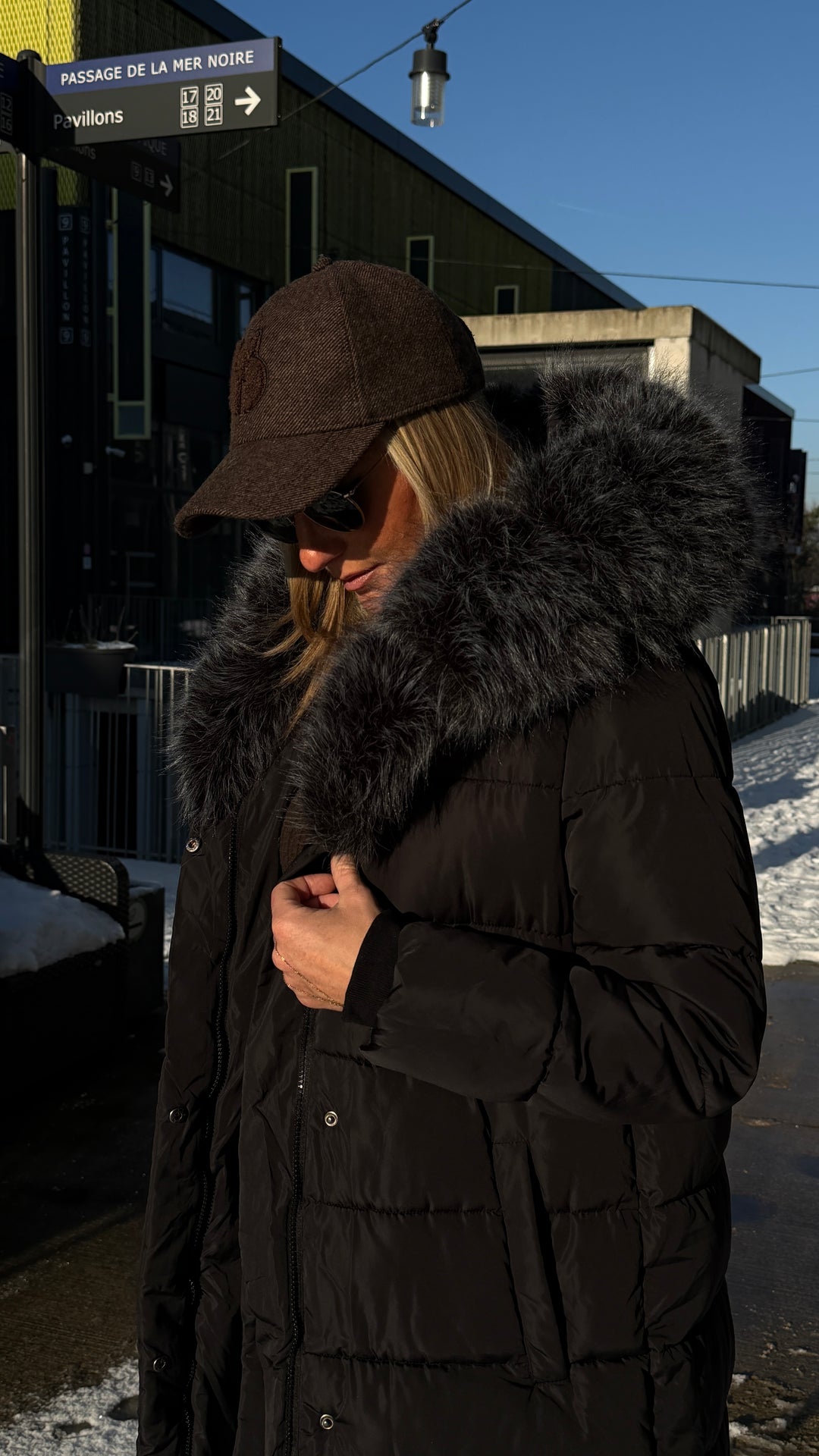 doudoune long grand col fourrure 5005 Noir