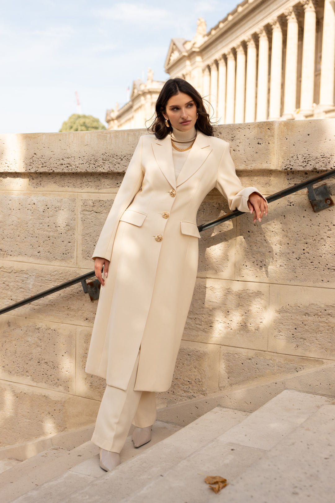 Manteau long boutons Or écru 2515