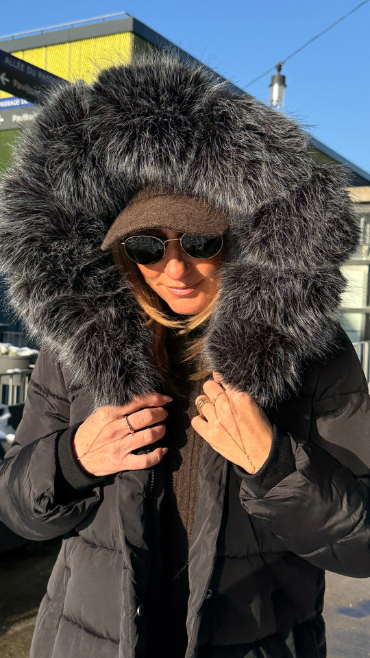 doudoune long grand col fourrure 5005 Noir