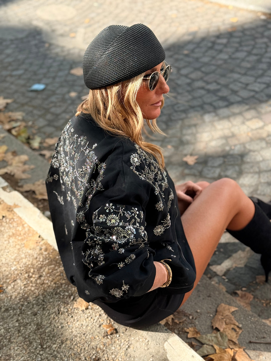 Bomber brodes strass Noir HQ001