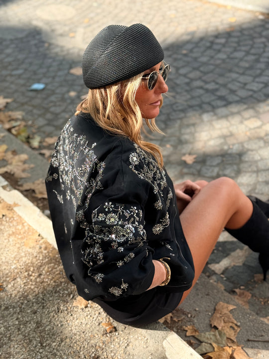 Bomber brodes strass Noir HQ001