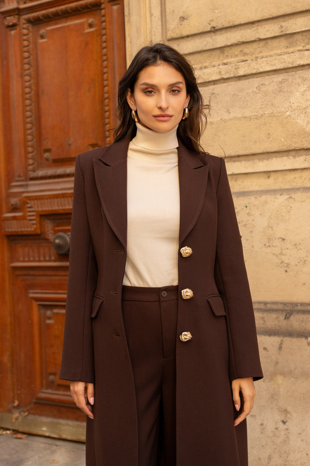 Manteau long boutons Or Choco 2515