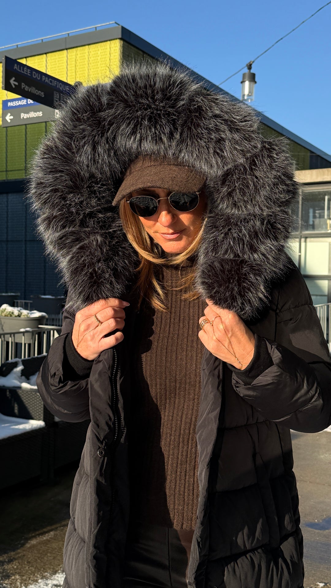 doudoune long grand col fourrure 5005 Noir