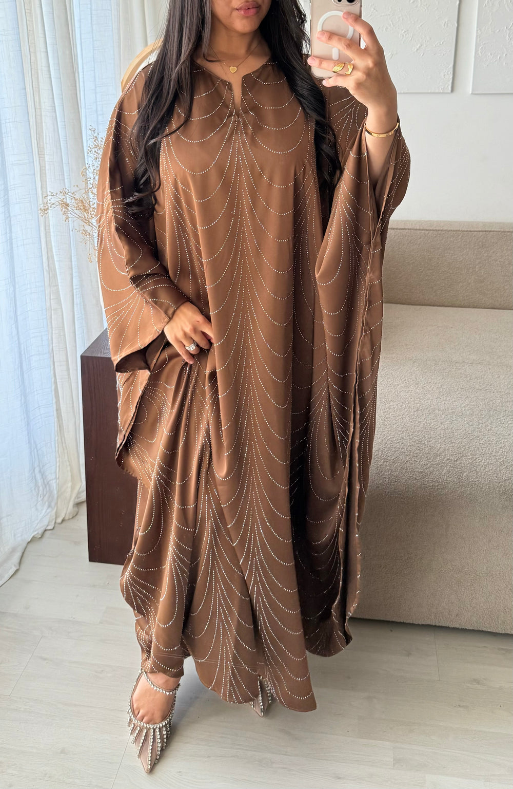 Robe abaya strass marron / N08