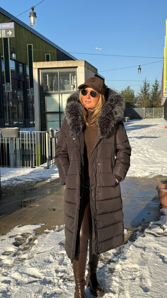 doudoune long grand col fourrure 5005 Noir