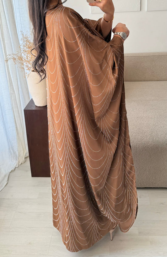 Robe abaya strass marron / N08
