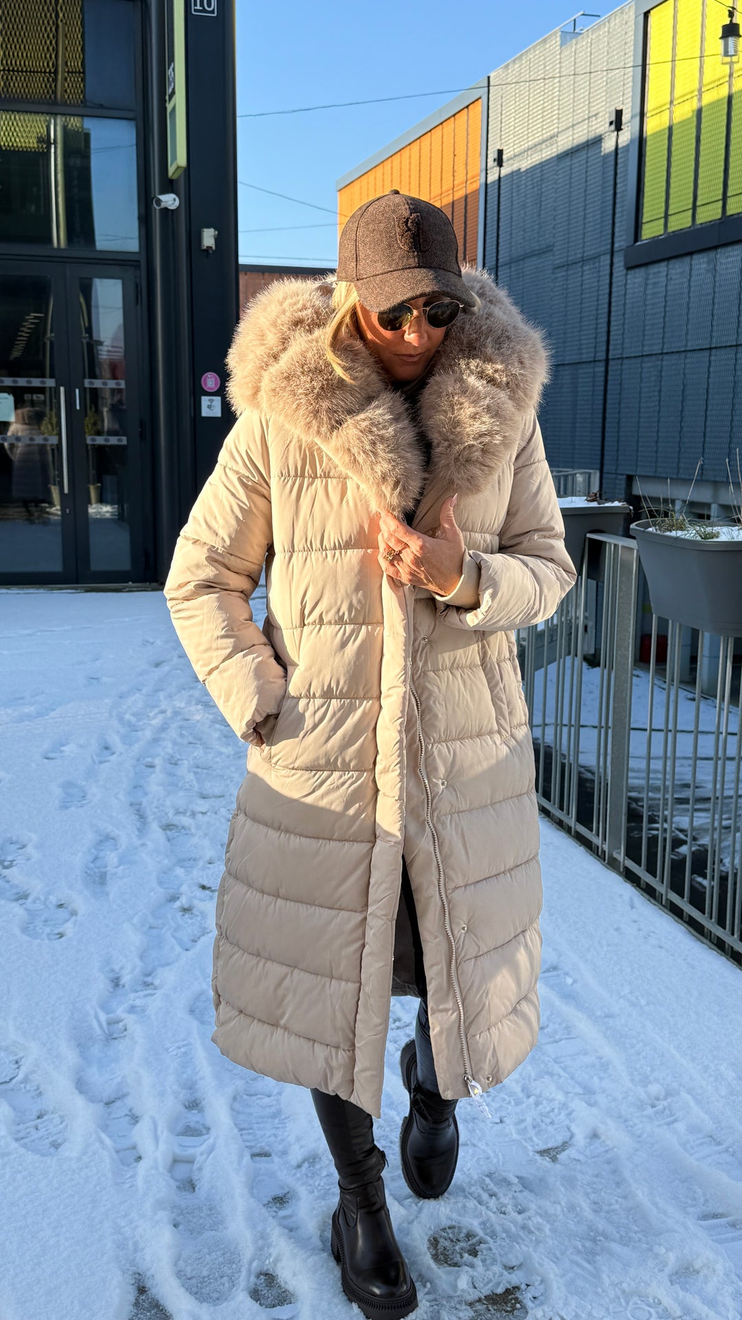 doudoune long grand col fourrure 5005 Beige