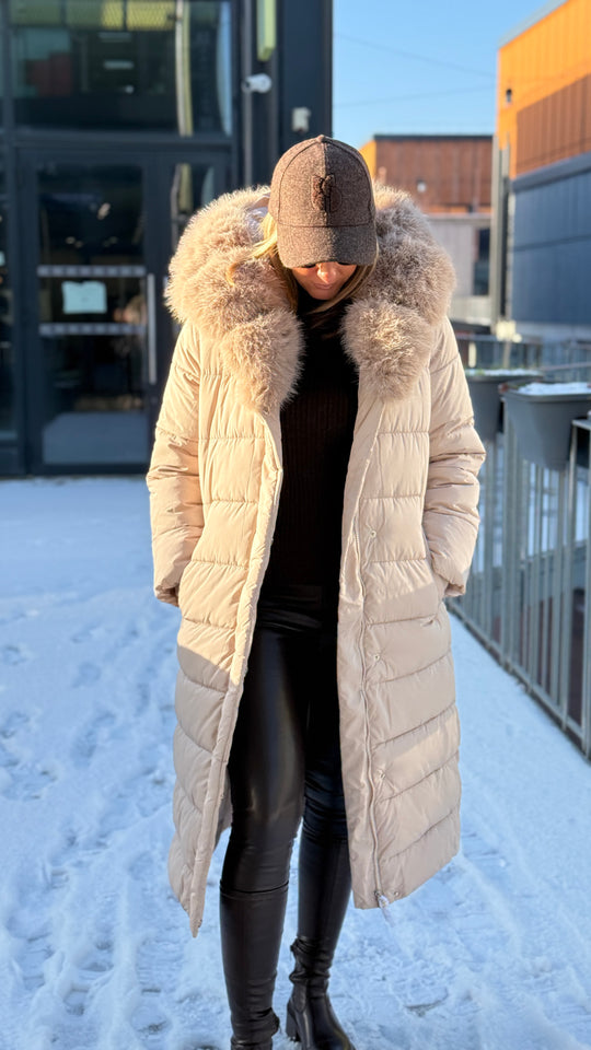 doudoune long grand col fourrure 5005 Beige