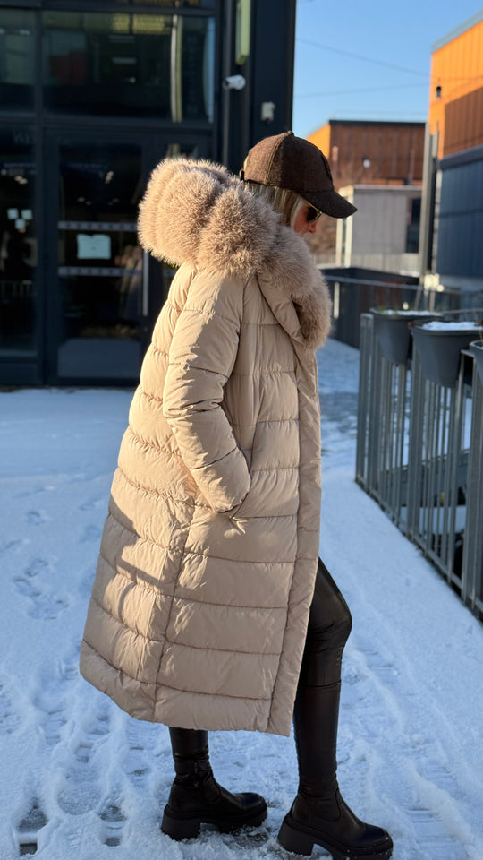 doudoune long grand col fourrure 5005 Beige