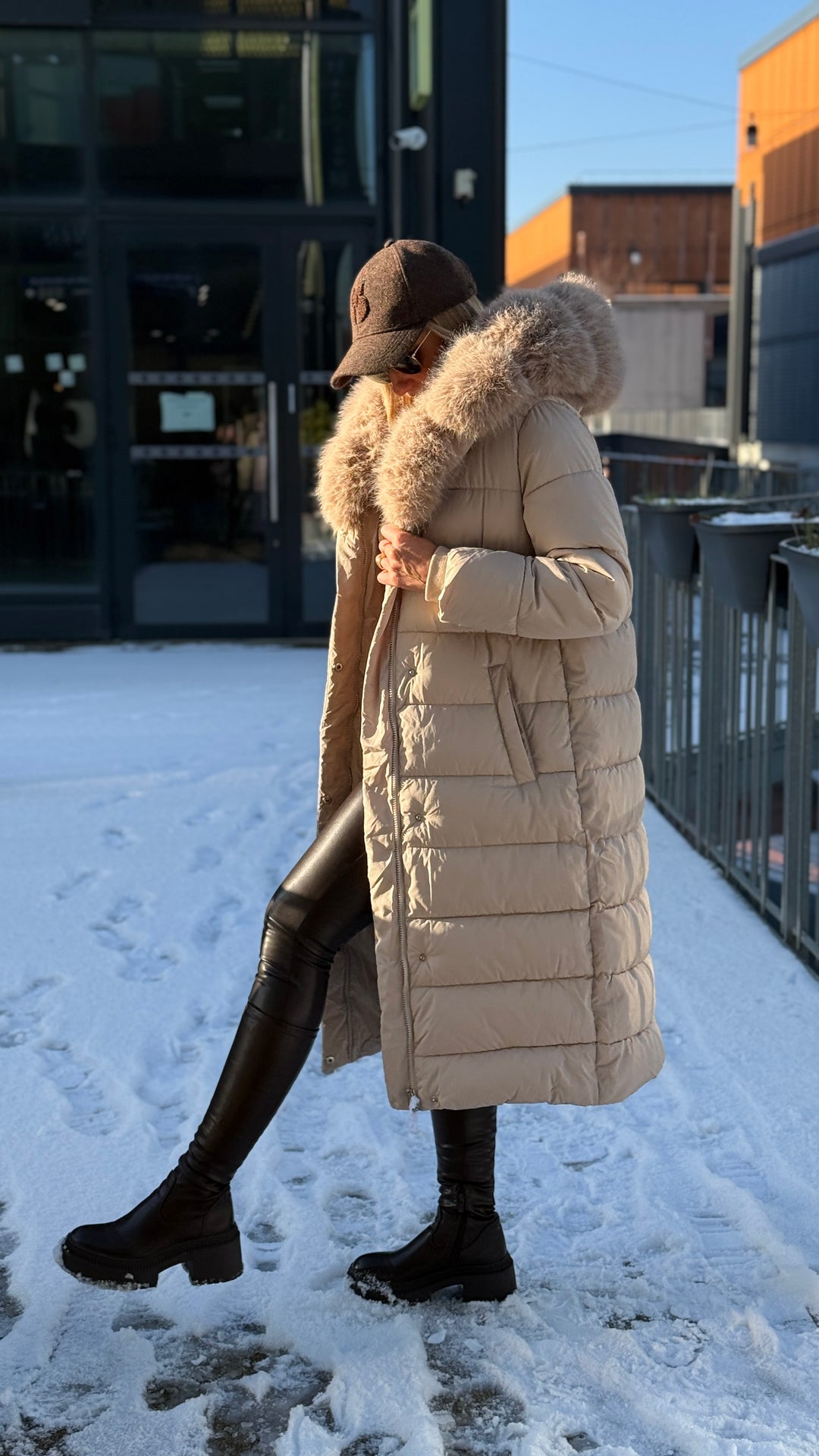 doudoune long grand col fourrure 5005 Beige