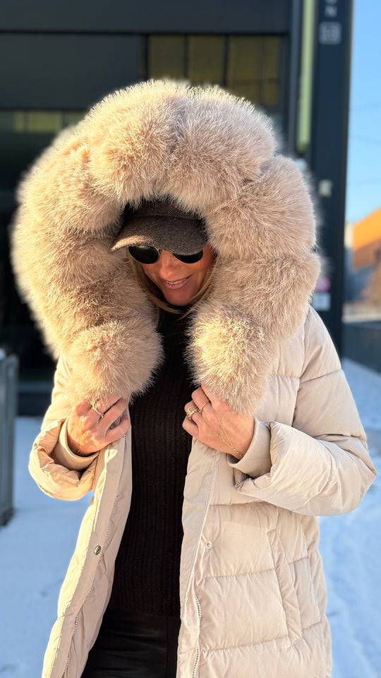 doudoune long grand col fourrure 5005 Beige