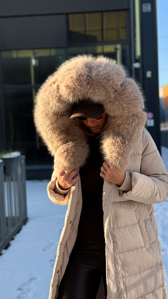 doudoune long grand col fourrure 5005 Beige