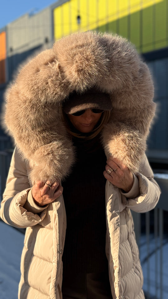 doudoune long grand col fourrure 5005 Beige