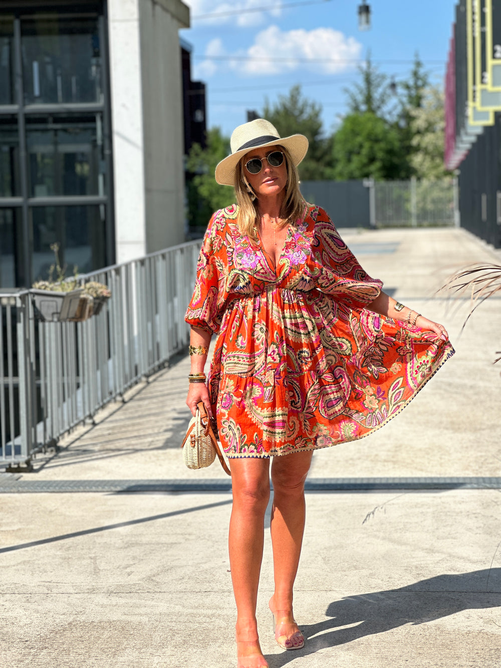 Robe orange imprimée paillettes  ASHLEY