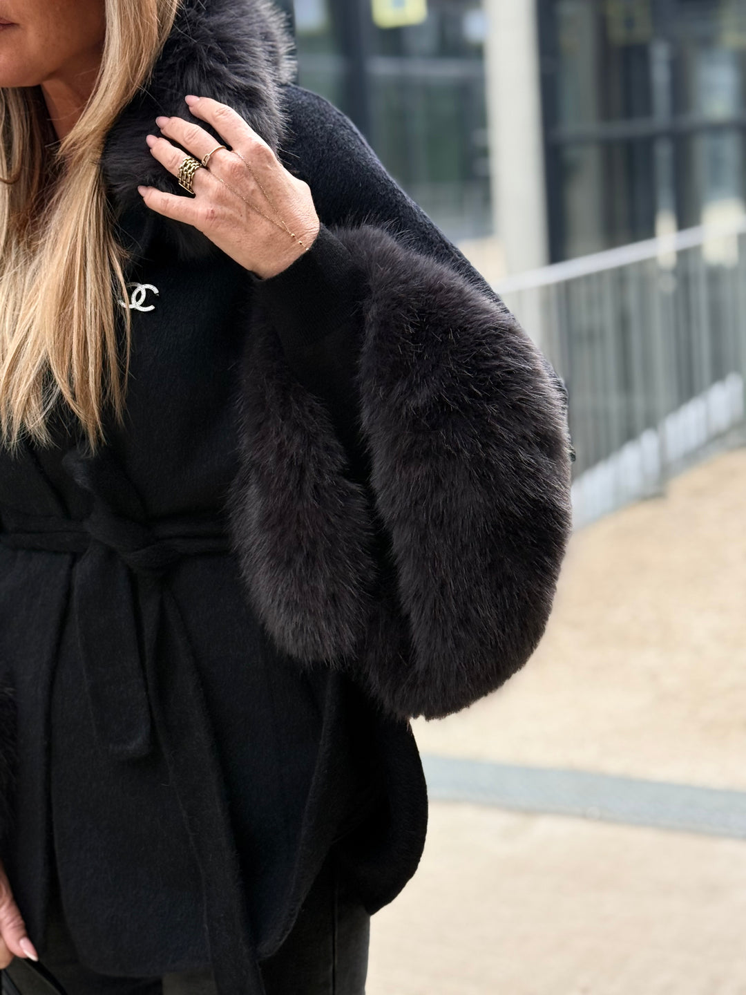 Manteau laine aux fourrures Gris 26134