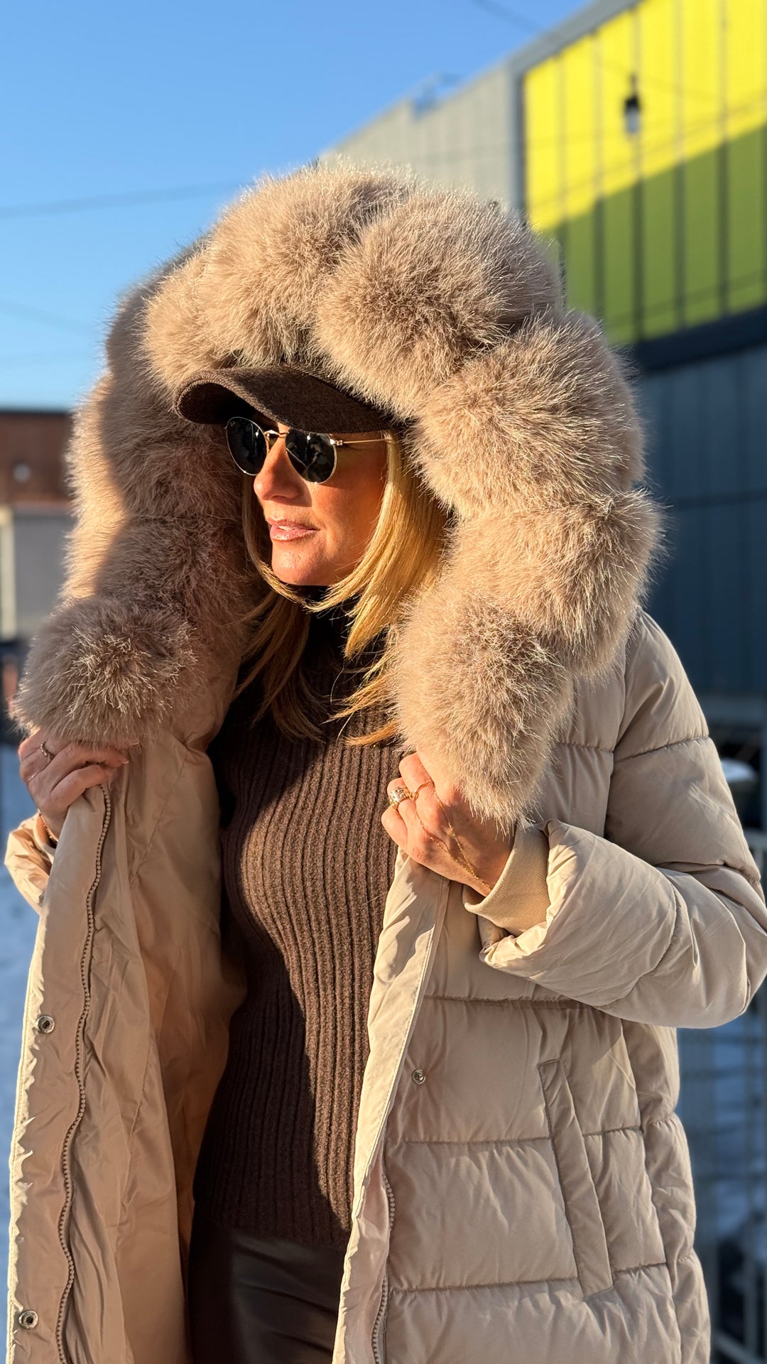 doudoune long grand col fourrure 5005 Beige