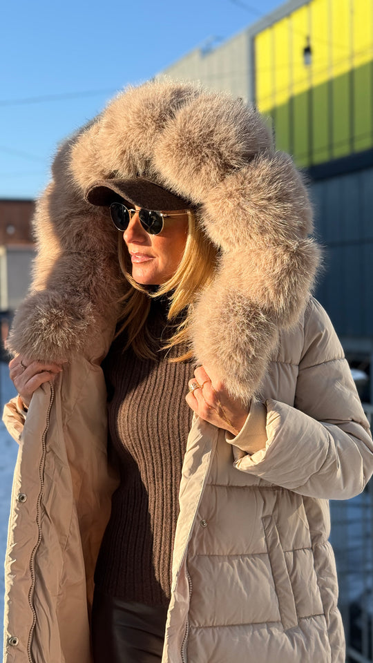 doudoune long grand col fourrure 5005 Beige