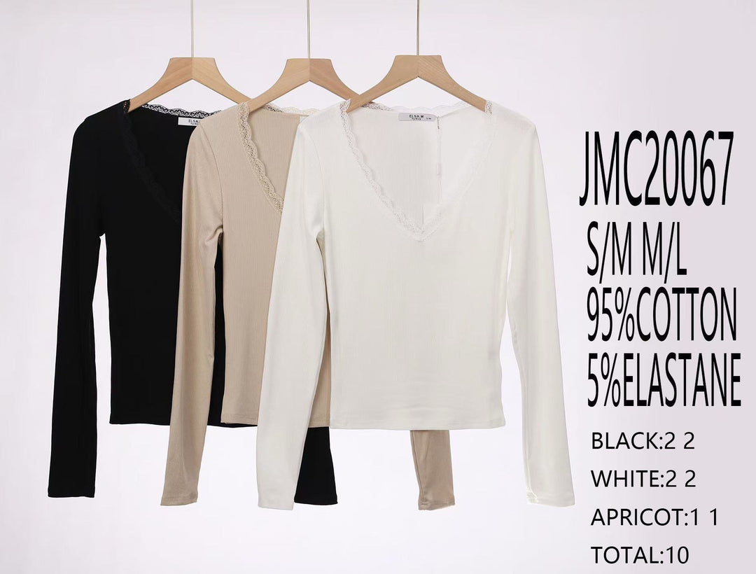 Top dentelle col V Blanc 20067