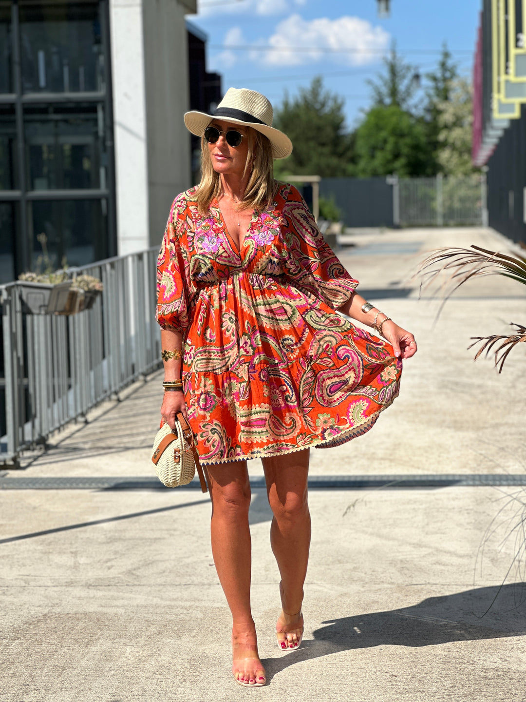 Robe orange imprimée paillettes  ASHLEY