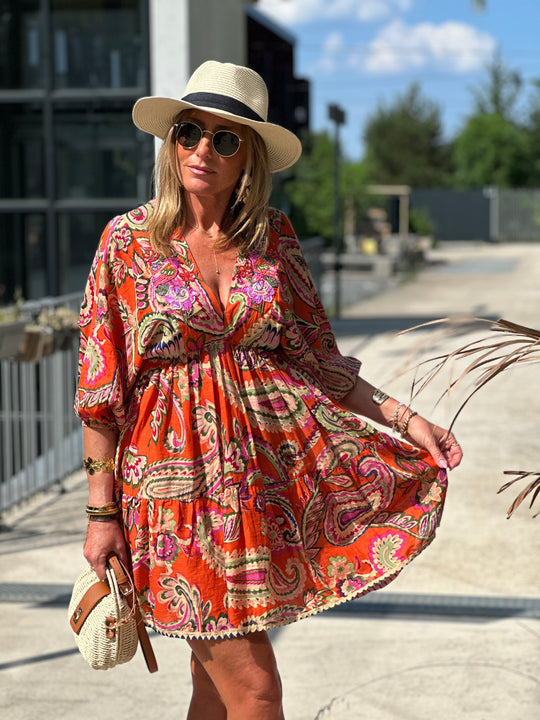 Robe orange imprimée paillettes  ASHLEY