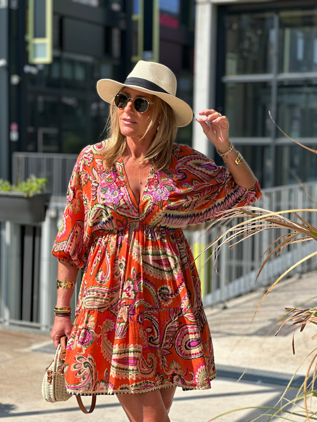 Robe orange imprimée paillettes  ASHLEY