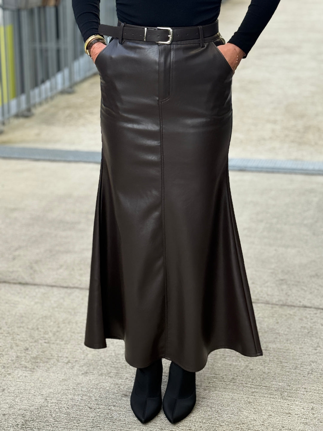 Jupe similicuir longue évasée Choco 2001