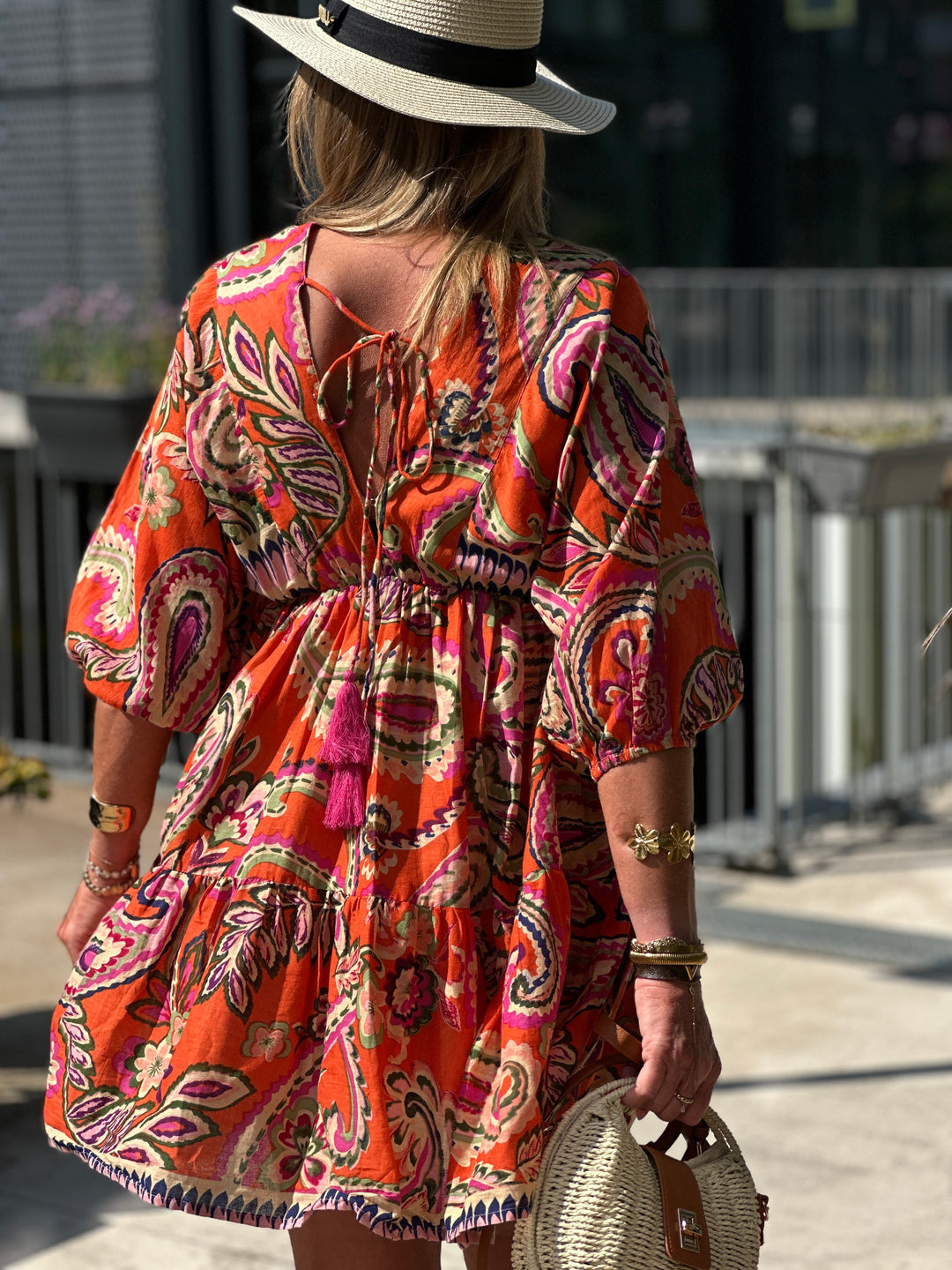 Robe orange imprimée paillettes  ASHLEY