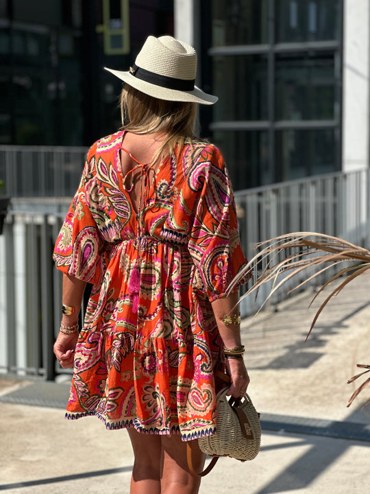Robe orange imprimée paillettes  ASHLEY