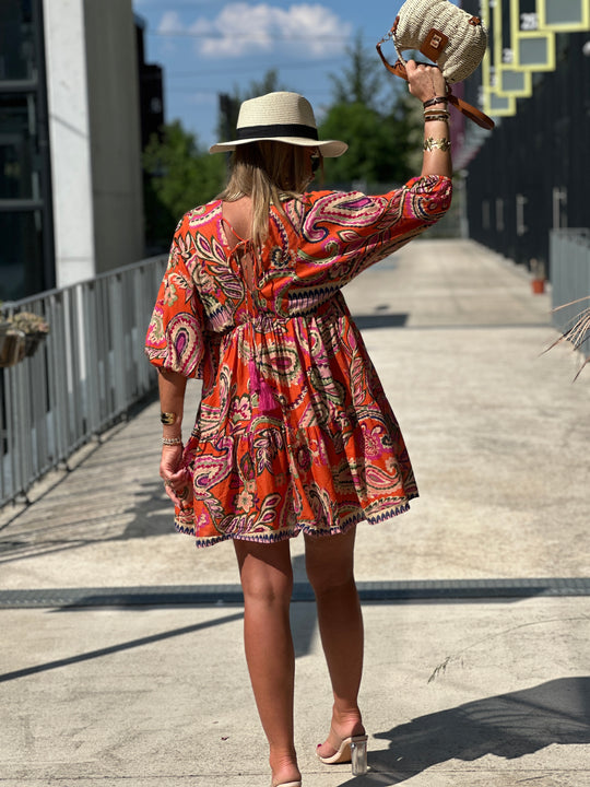 Robe orange imprimée paillettes  ASHLEY