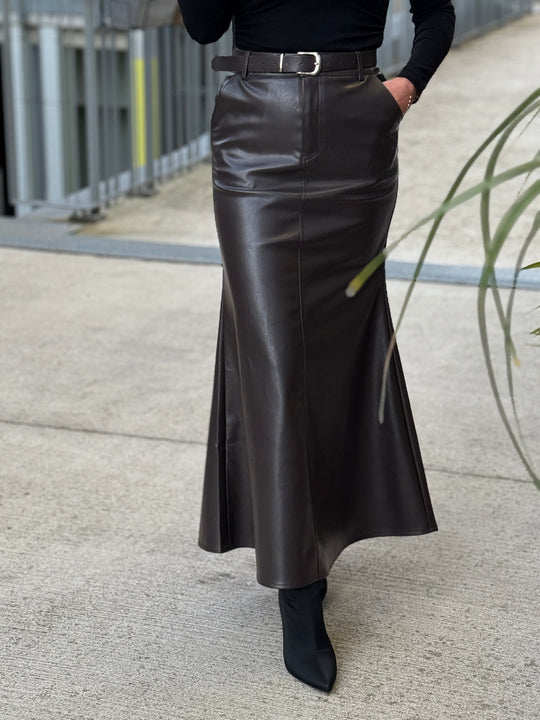 Jupe similicuir longue évasée Choco 2001