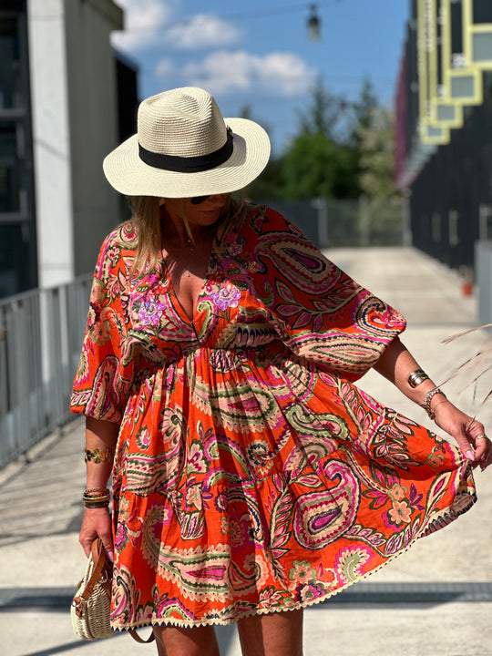 Robe orange imprimée paillettes  ASHLEY