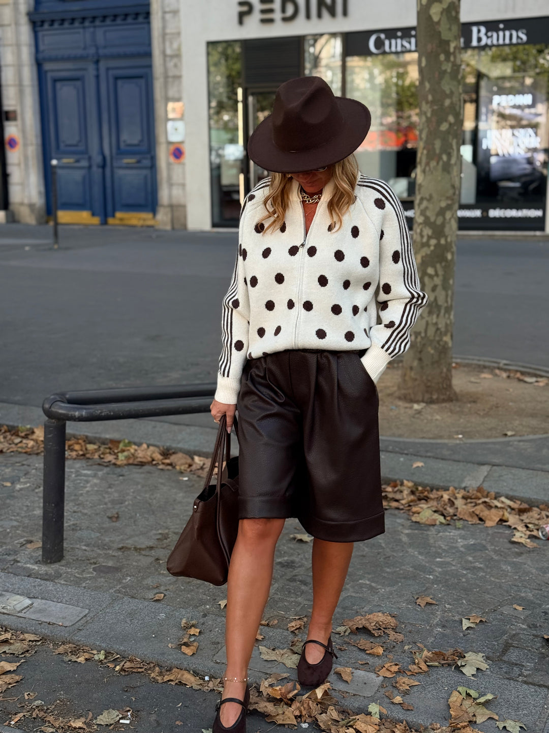 Short similicuir loose Choco